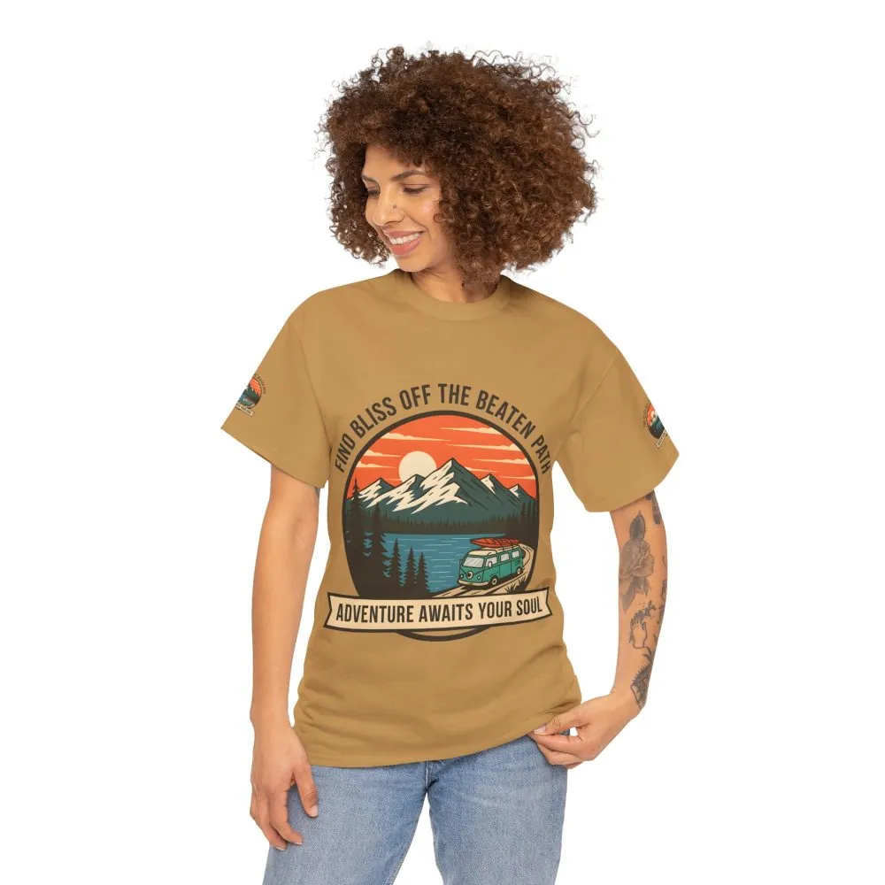 17093687723481494527_2048.jpeg Unisex Heavy Cotton Tee — "Find Bliss Off the Beaten Path" Mountain & Camper T‑Shirt