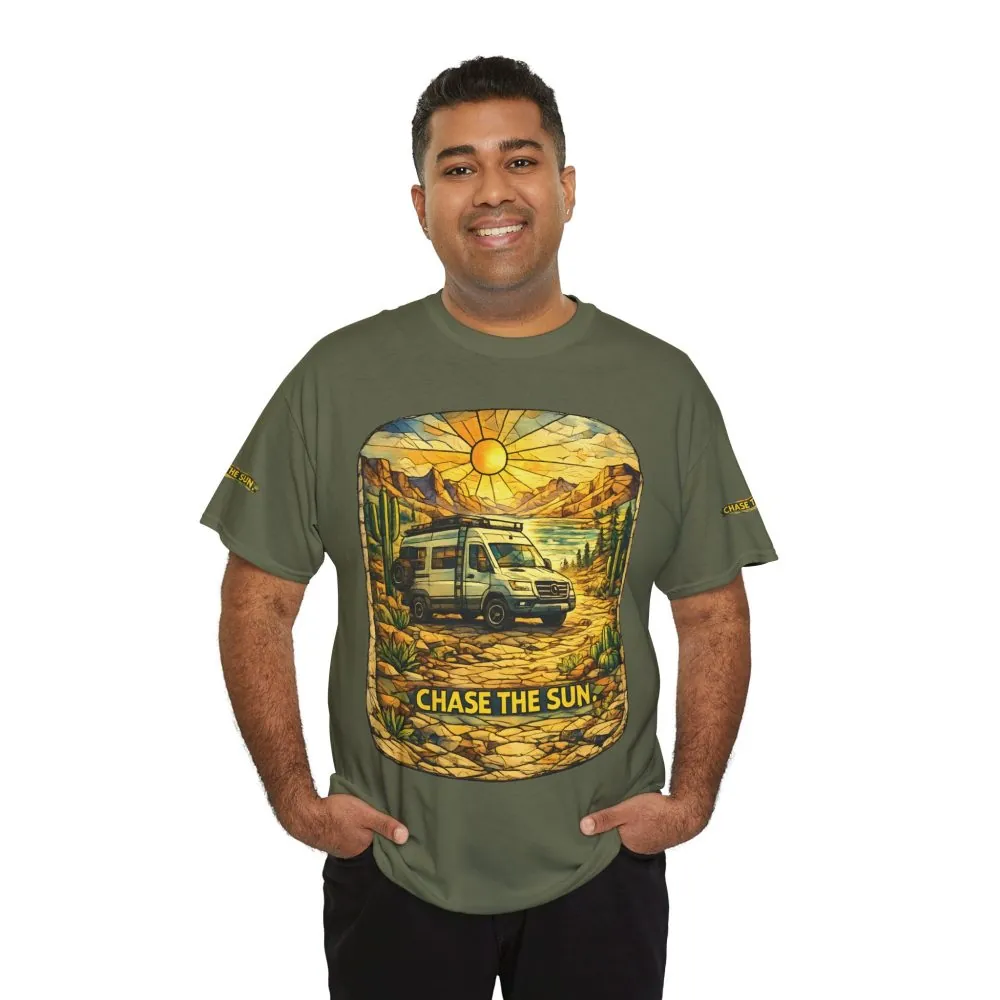 Unisex Heavy Cotton Tee — "Chase The Sun" Design Cubic-Line