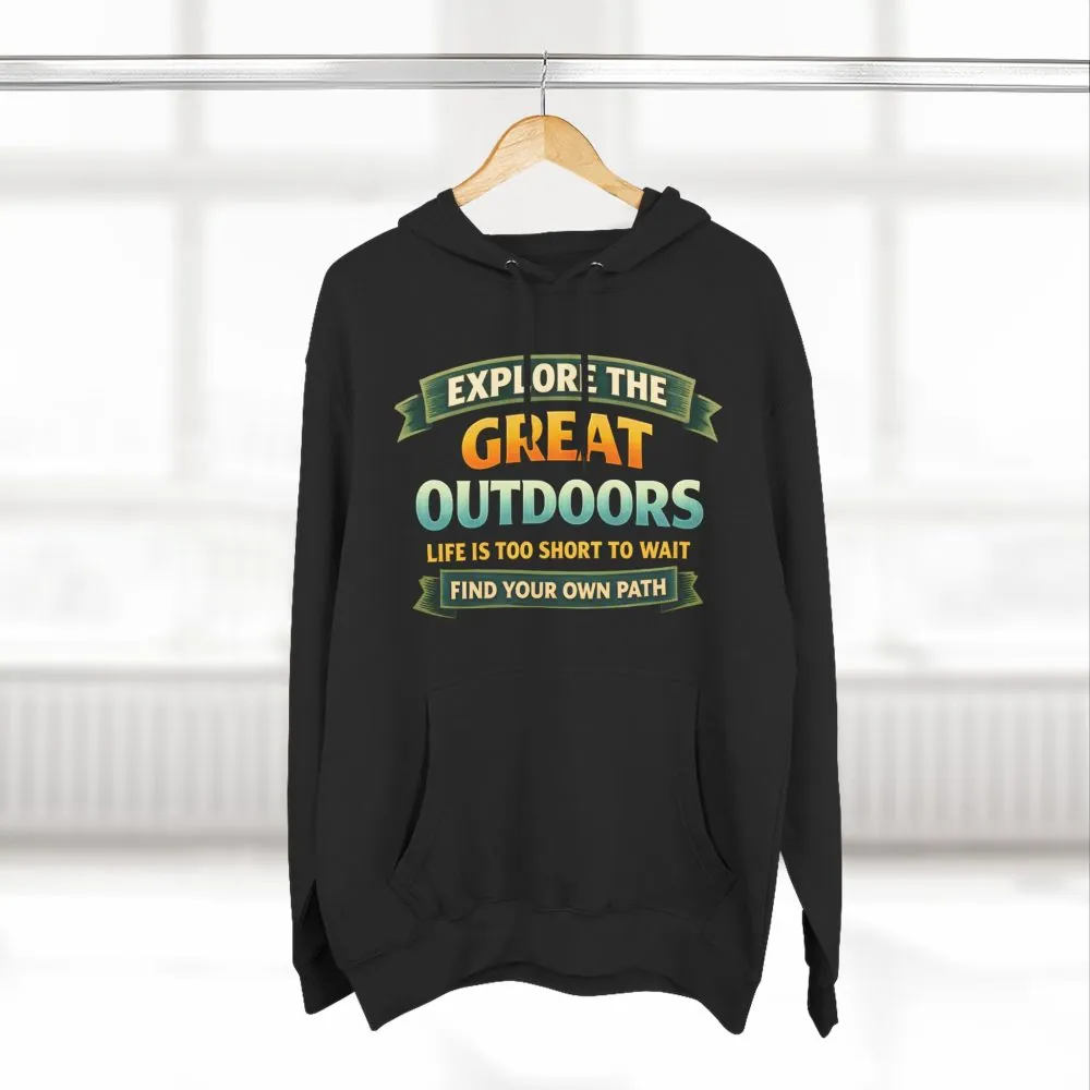 Three-Panel Fleece Hoodie - "Explore The Great Outdoors" Design Scenic-Line