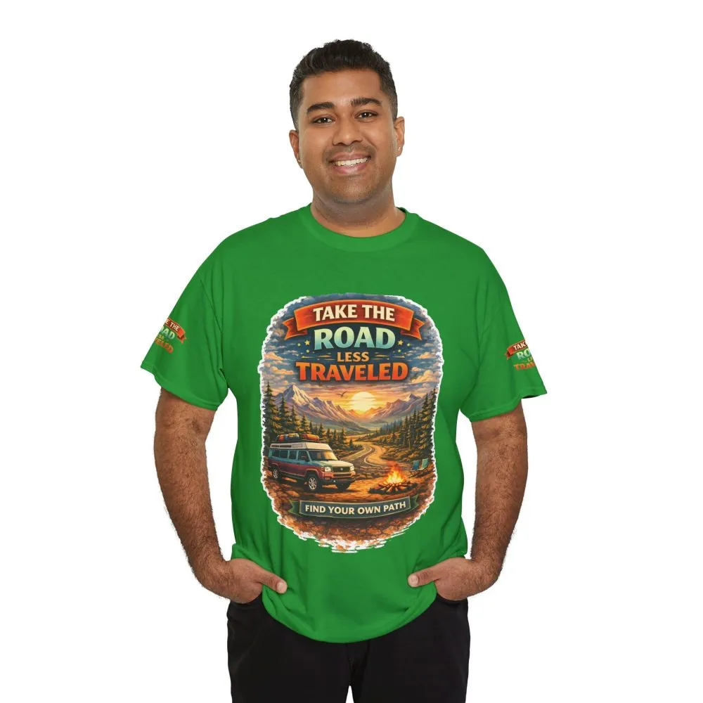 Unisex Heavy Cotton Tee — "Take The Road Less Traveled" Design Scenic-Line