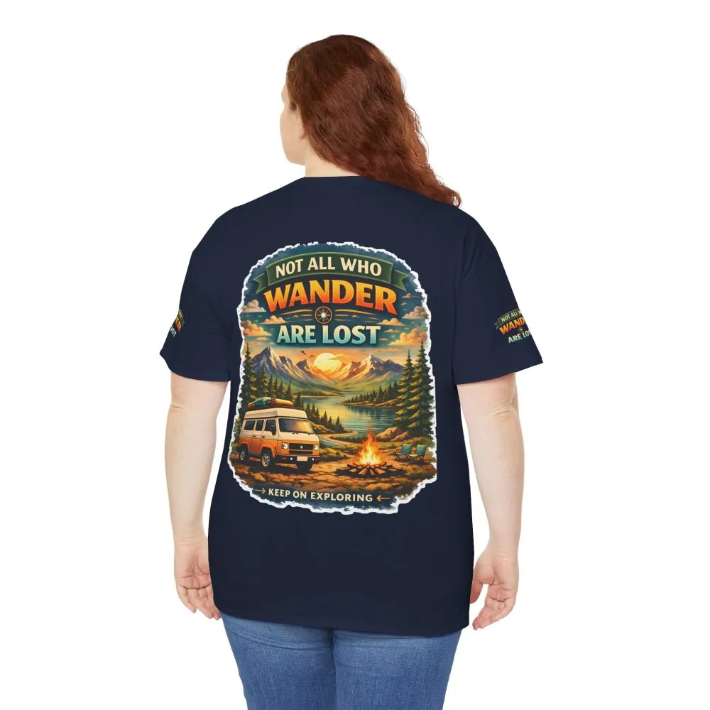 Unisex Heavy Cotton Tee — "Not All Who Wander Are Lost" Design Scenic-Line