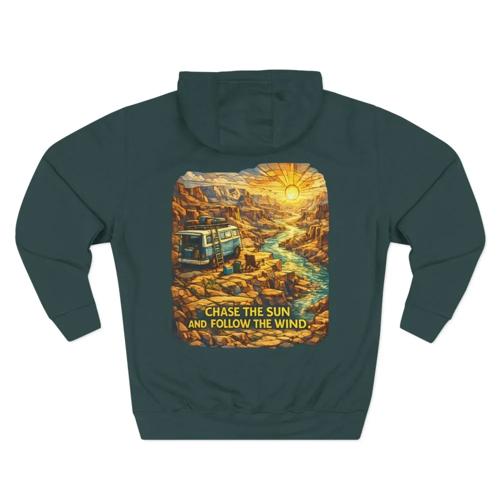 1710581821996916278_2048.jpeg Three-Panel Fleece Hoodie - "Chase The Sun And Follow The Wind" Design Cubic-Line