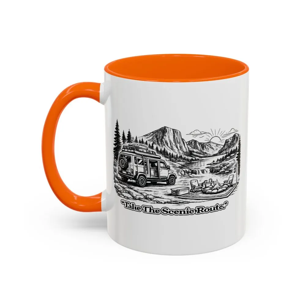 Accent Coffee Mug (11, 15oz) — "Take The Scenic Route" Design Minimal-Line