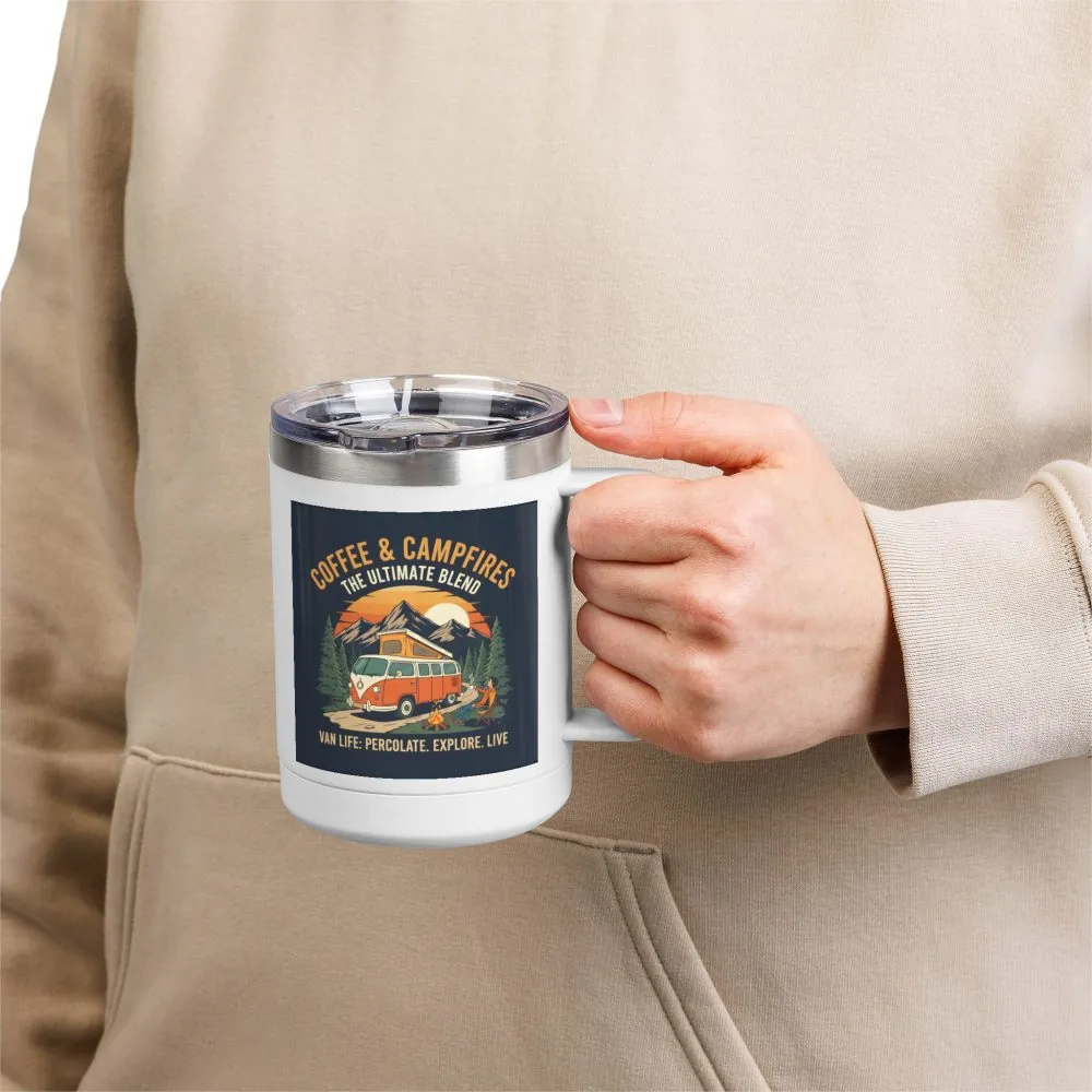 Coffee Mug Tumbler, 15oz — “Coffee & Campfires: The Ultimate Blend”