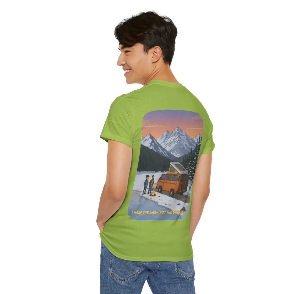 Unisex Heavy Cotton Tee — "Chase The Views-Not The Crowds" Design Sitcom-Line