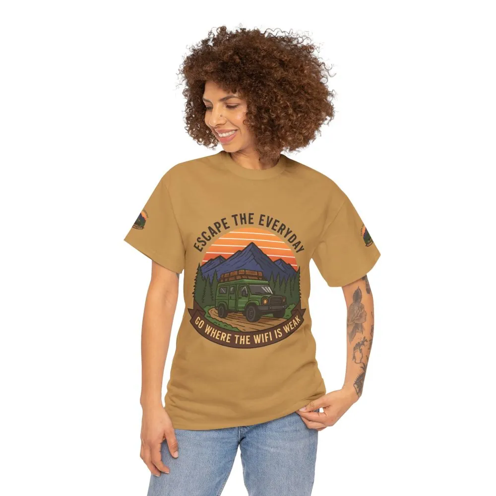 Unisex Heavy Cotton Tee — "Go Where the WiFi Is Weak" Adventure Shirt