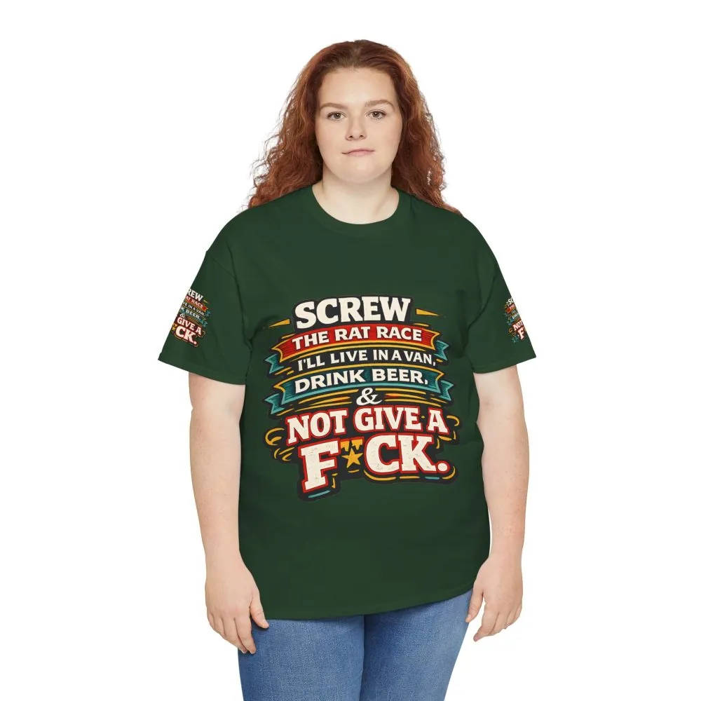 Unisex Heavy Cotton Tee — "Screw The Rat Race" Design F**K-Line