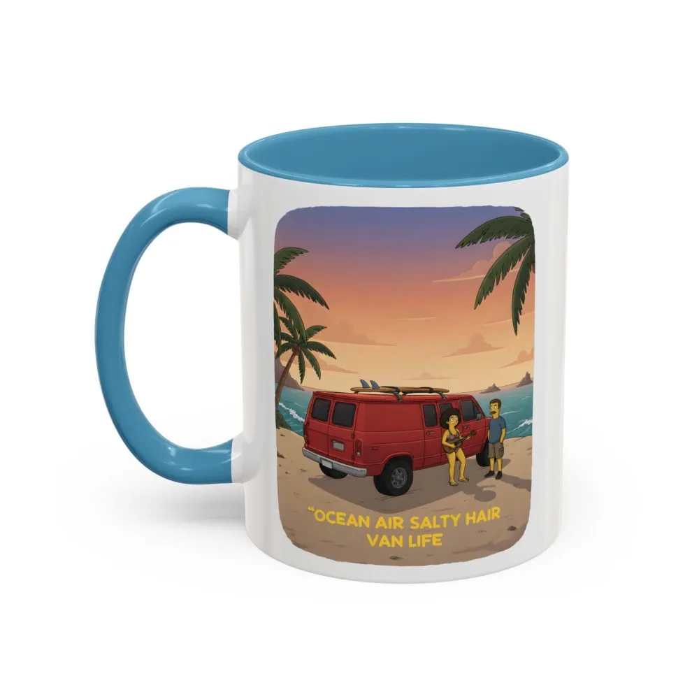 Accent Coffee Mug (11, 15oz) — "Ocean Air Salty Hair Van Life" Design Sitcom-Line