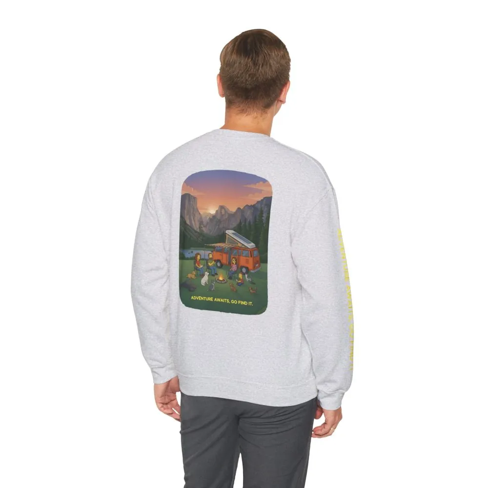 Unisex Heavy Blend™ Crewneck Sweatshirt — "Adventure Awaits-Go Find It"" Design Sitcom-Line