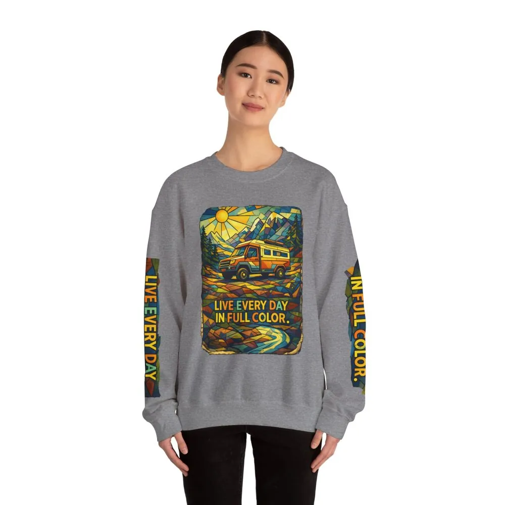 Unisex Heavy Blend™ Crewneck Sweatshirt — "Live Every Day InFull Color" Design Cubic-Line