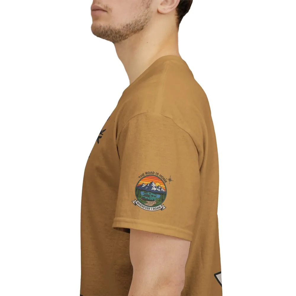 Unisex Heavy Cotton Tee  — 'The Road Is Home, Wherever I Roam' Retro Camper Tee