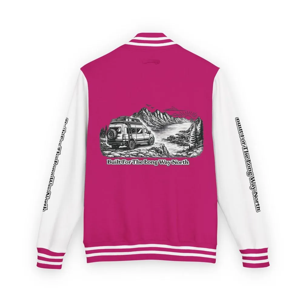 Unisex Heavyweight Letterman Jacket — "Built For The Long Way North" Travel Varsity Coat