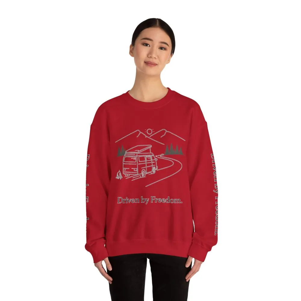 Unisex Heavy Blend™ Crewneck Sweatshirt — "Driven By Freedom" Design Minimal-Line