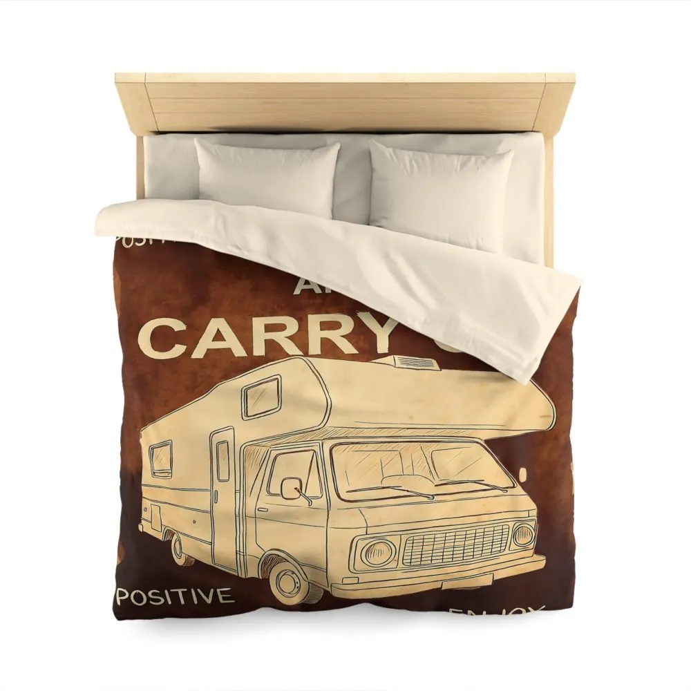 Duvet Cover - "Keep Calm and Carry On" RV Camper Retro Travel Microfiber Duvet