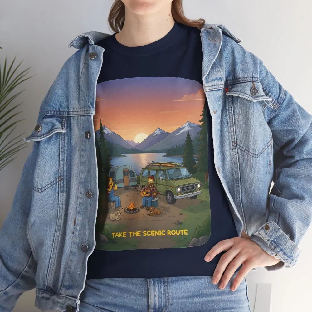 Unisex Heavy Cotton Tee — "Take The Scenic Route" Design Sitcom-Line