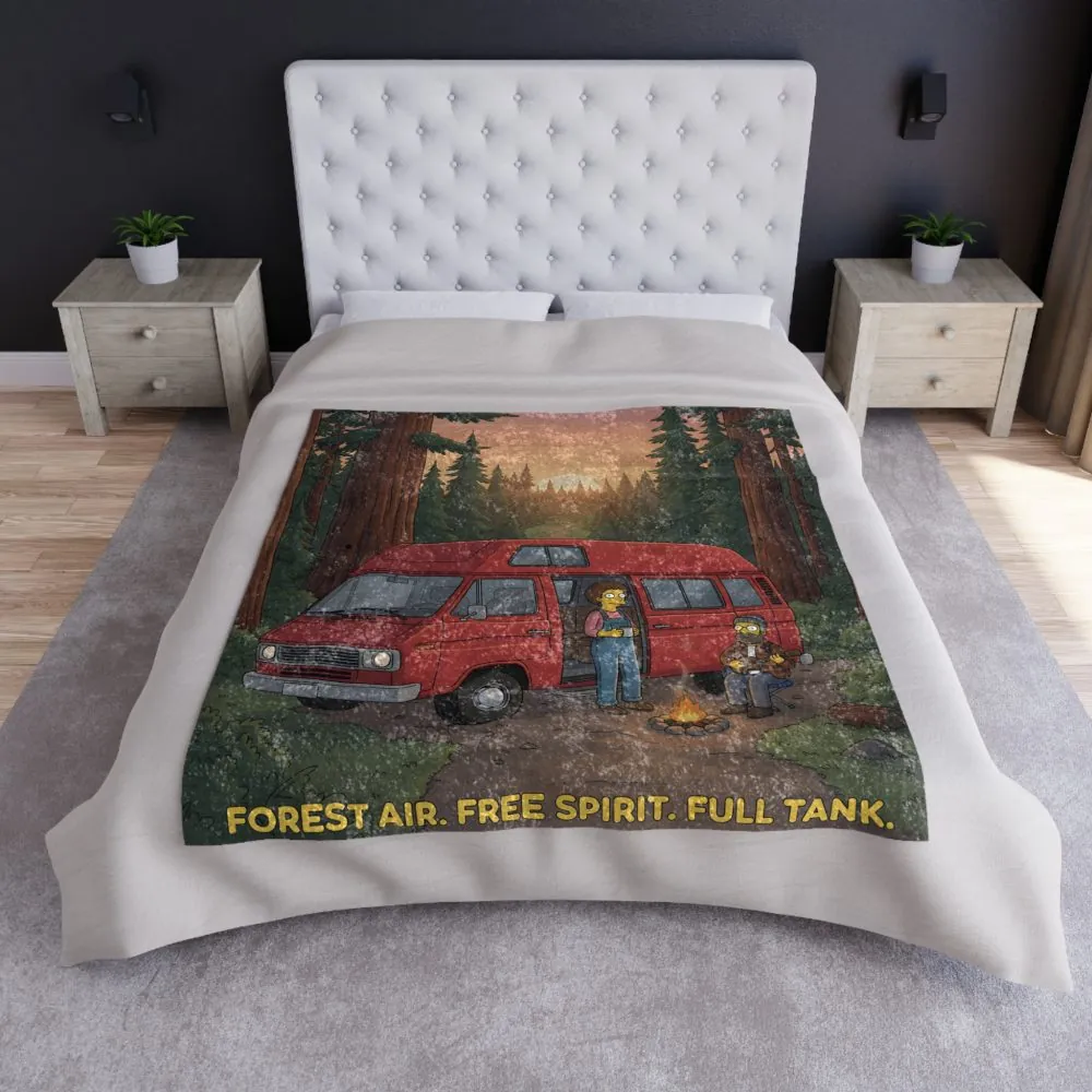 Crushed Velvet Blanket —"Forest Air Free Spirit Full Tank" Design Sitcom-Line (Campervan)