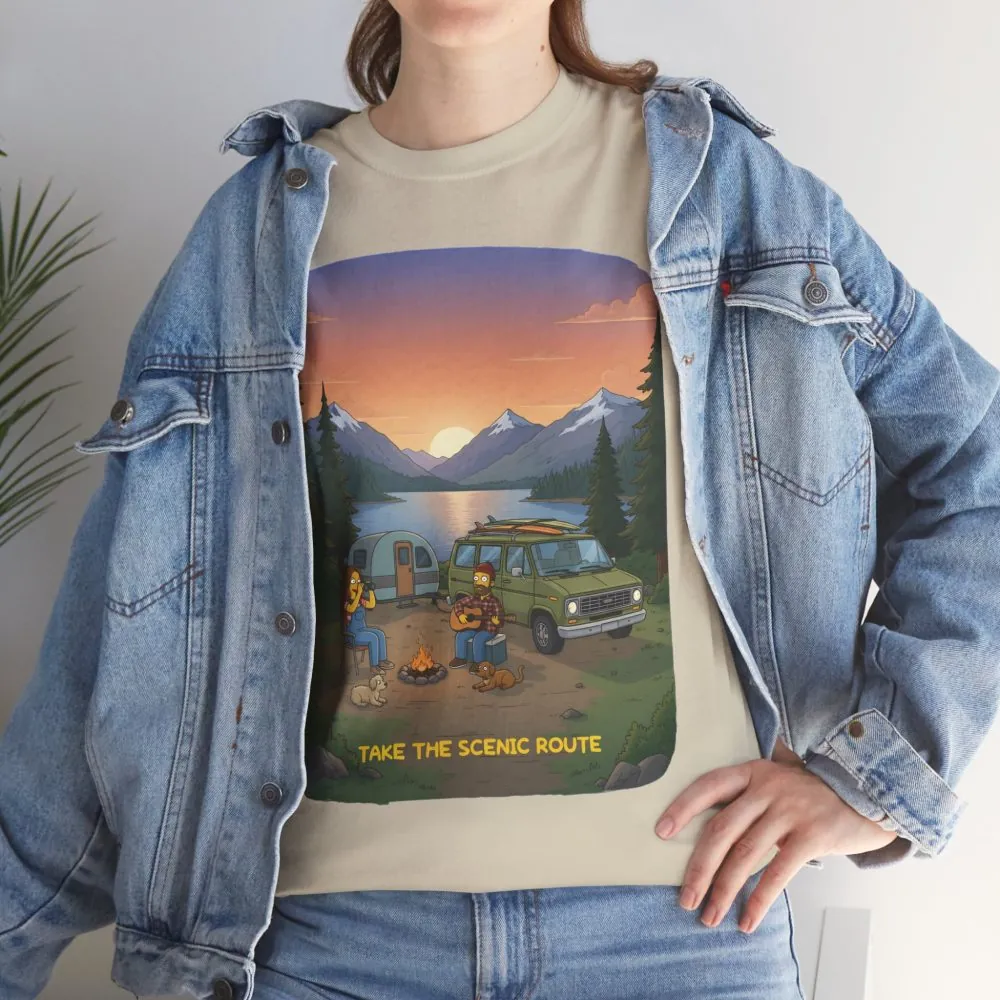 Unisex Heavy Cotton Tee — "Take The Scenic Route" Design Sitcom-Line