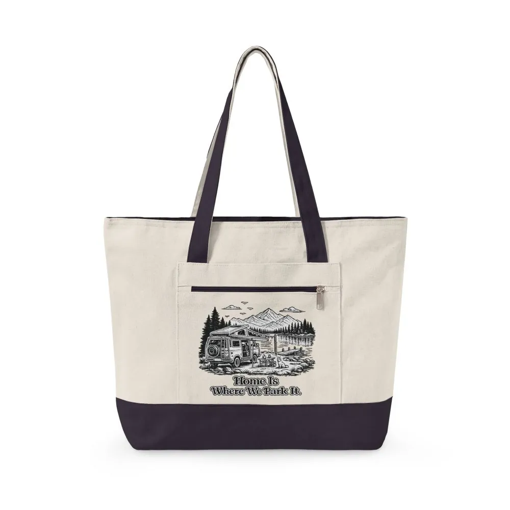 17175422639448240089_2048.jpeg Zippered Canvas Tote — "Home Is Where You Park It" (Design Minimal-Line)