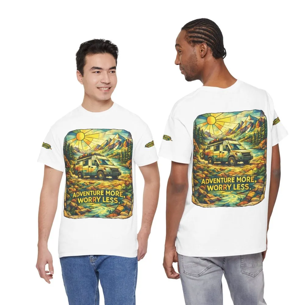 Unisex Heavy Cotton Tee — "Adventure More Worry Less" Design Cubic-Line