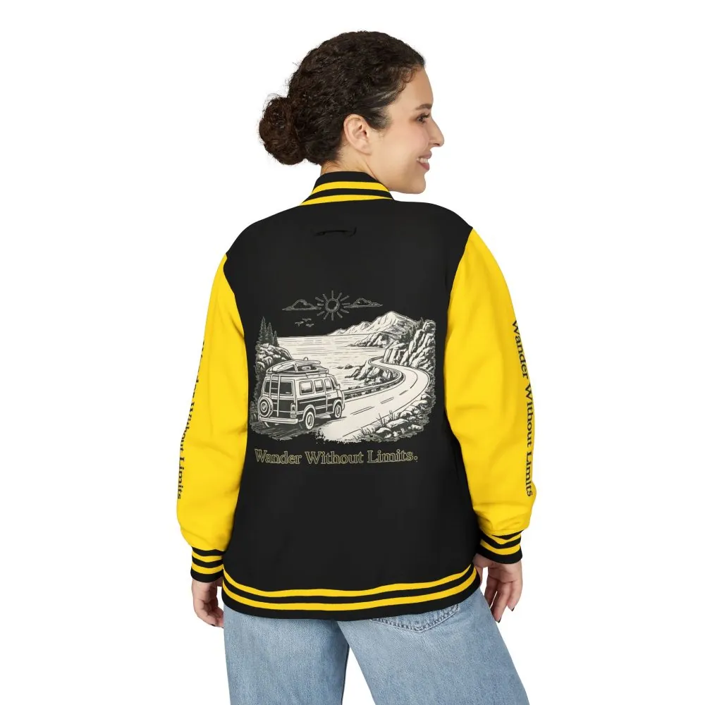 Unisex Heavyweight Letterman Jacket — "Wander Without Limits" Travel Varsity Coat