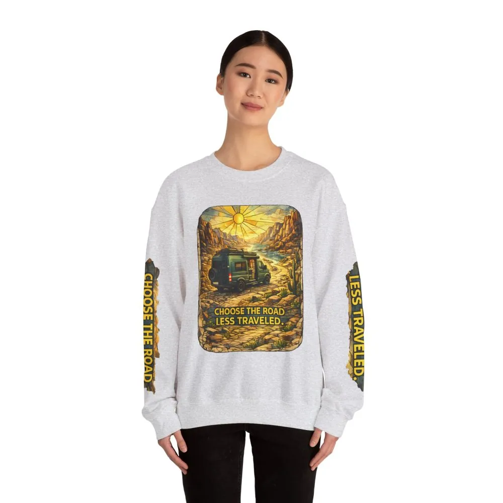 Unisex Heavy Blend™ Crewneck Sweatshirt — "Choose The Road Less Traveled" Design Cubic-Line