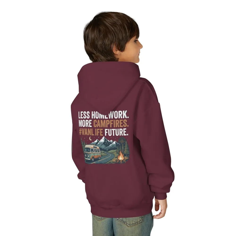 Youth Hoodie(Gildan) – Less Worry, More Campfires #VanLife Adventure Pullover