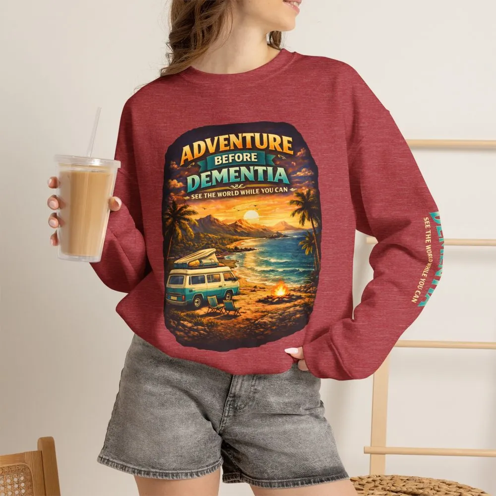 Unisex Heavy Blend™ Crewneck Sweatshirt — "Adventure Before Dementia" Design Scenic-Line