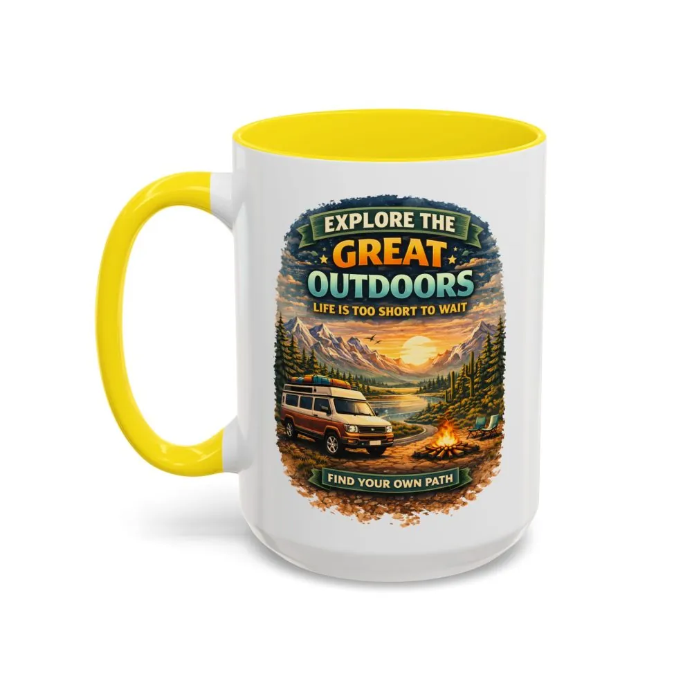 Accent Coffee Mug (11, 15oz) — "Explore The Great Outdoors" Design Scenic-Line