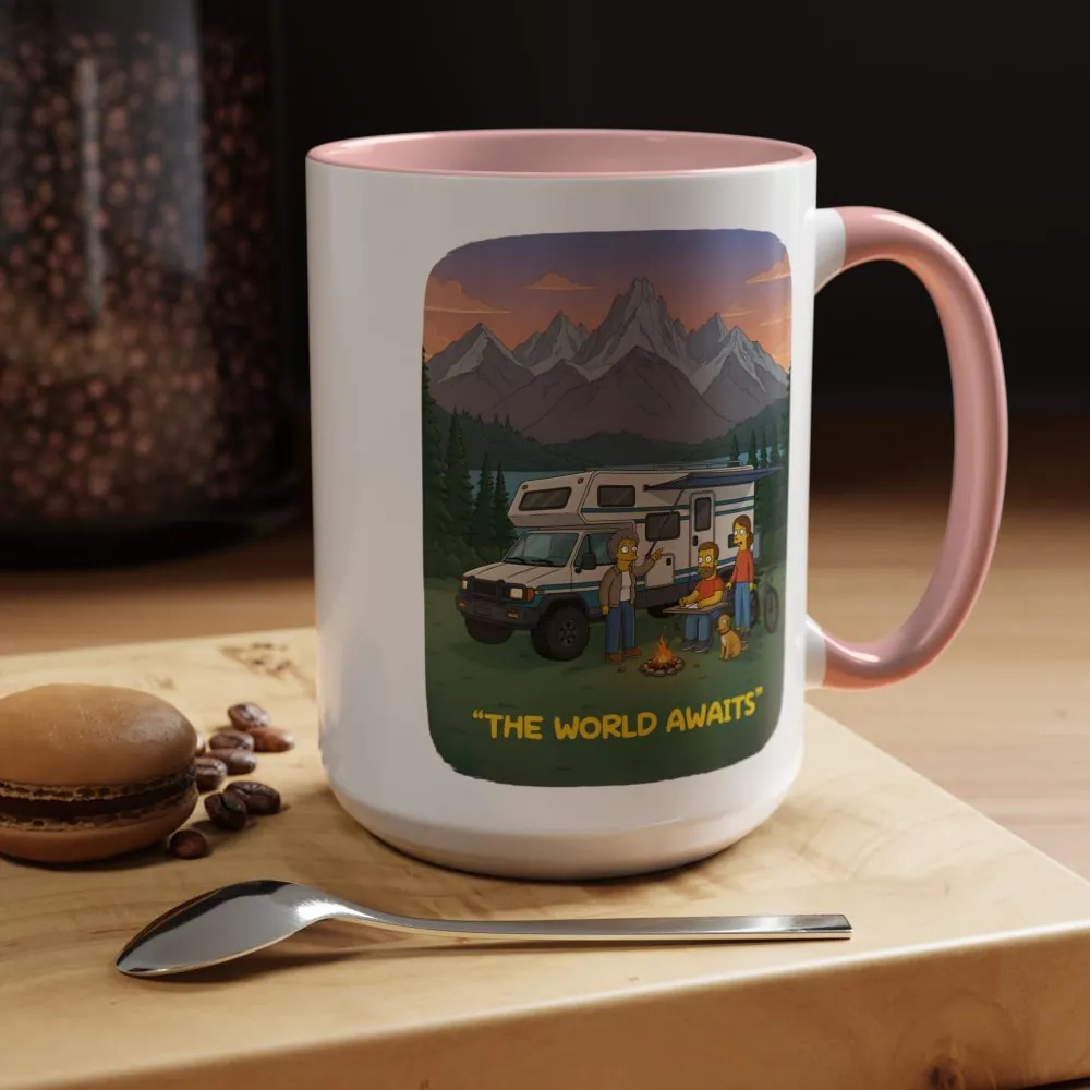 Accent Coffee Mug (11, 15oz) — "The World Awaits" Design Sitcom-Line