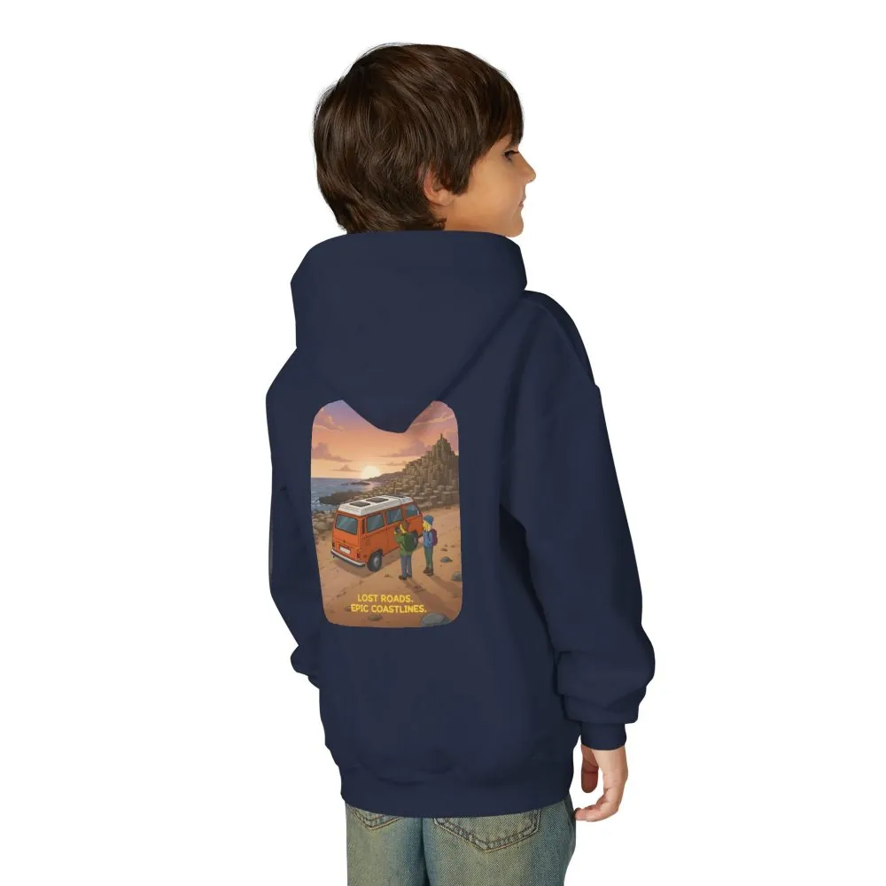 Youth Hoodie(Gildan) – "Lost Roads Epic Coastlines" (Design Sitcom-Line)