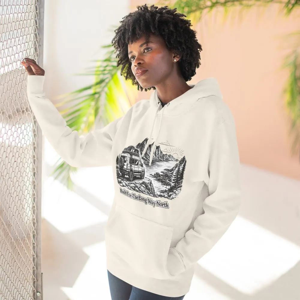 Three-Panel Fleece Hoodie - "Built For The Long Way North" Design Minimal-Line