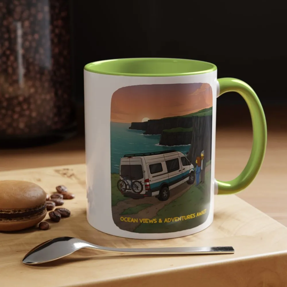 Accent Coffee Mug (11, 15oz) — "Ocean Views-Adventures Awaits" Design Sitcom-Line