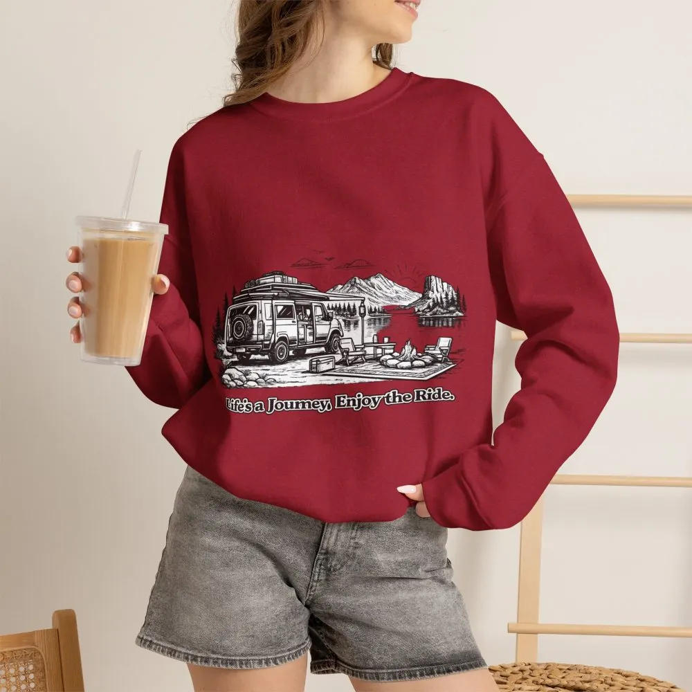Unisex Heavy Blend™ Crewneck Sweatshirt — "Lifes A Journey,Enjoy The Ride" Design Minimal-Line