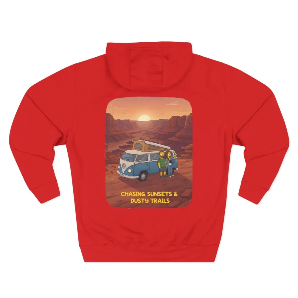 Three-Panel Fleece Hoodie - "Chasing Sunsets And Dusty Trails" Design Sitcom-Line
