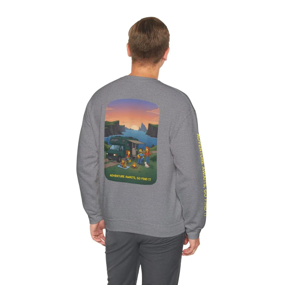 Unisex Heavy Blend™ Crewneck Sweatshirt — "Adventure Awaits-Go Find It"" Design Sitcom-Line