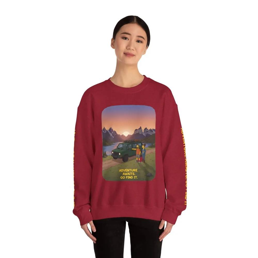 Unisex Heavy Blend™ Crewneck Sweatshirt — "Adventure Awaits-Go Find It" Design Sitcom-Line