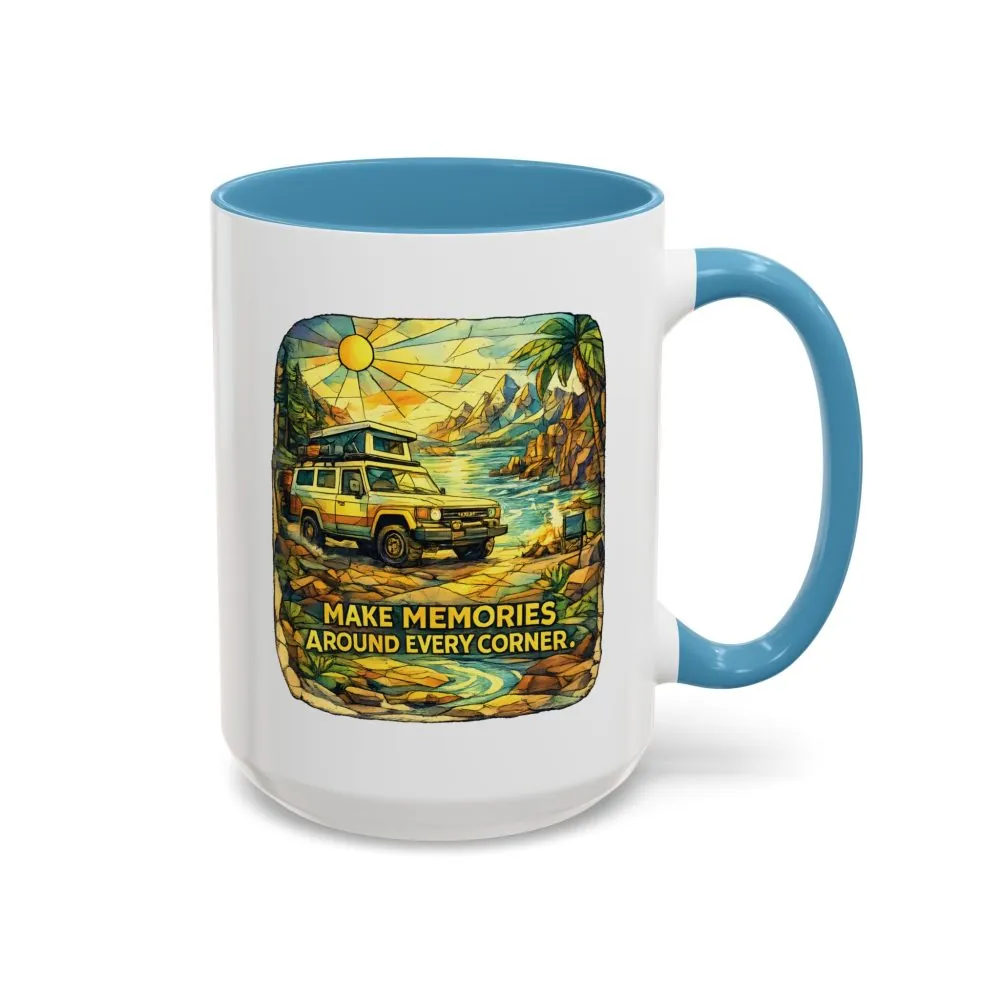 Accent Coffee Mug (11, 15oz) — "Make Memories Around Every Corner" Design Cubic-Line