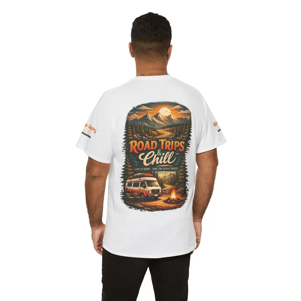 Unisex Heavy Cotton Tee — "Road Trips & Chill" Design Scenic-Line