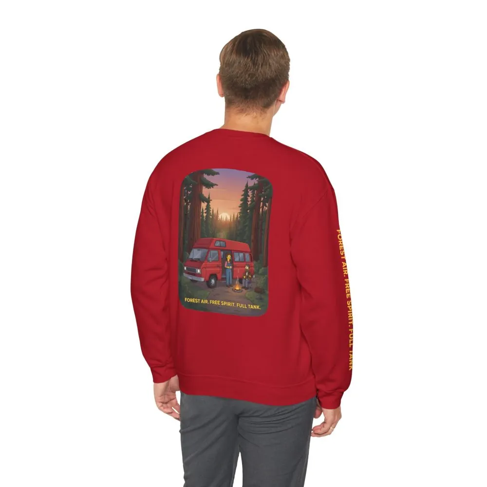 Unisex Heavy Blend™ Crewneck Sweatshirt — "Forest Air Free Spirit Full Tank" Design Sitcom-Line