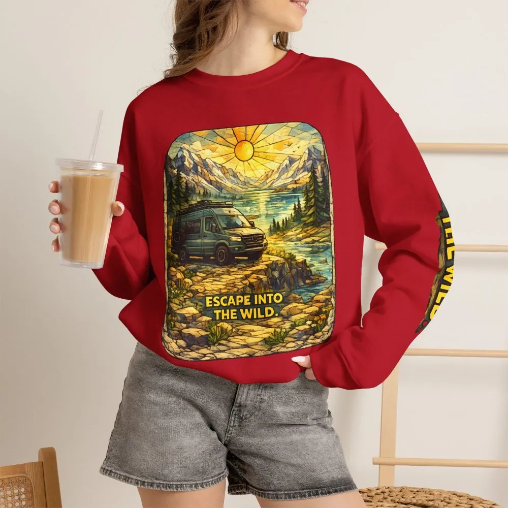 Unisex Heavy Blend™ Crewneck Sweatshirt — "Escape Into The Wild" Design Cubic-Line