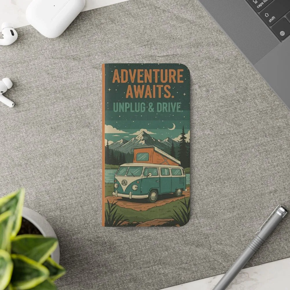 Flip Phone Case — "Adventure Awaits Unplug & Drive" Wallet Case
