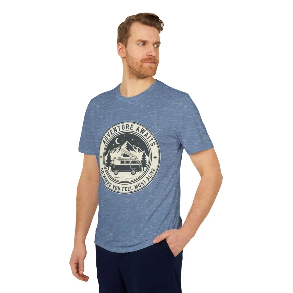 T-Shirt(Adidas) - 'Adventure Awaits-Go Where You Feel Most Alive' (Front + back printed)