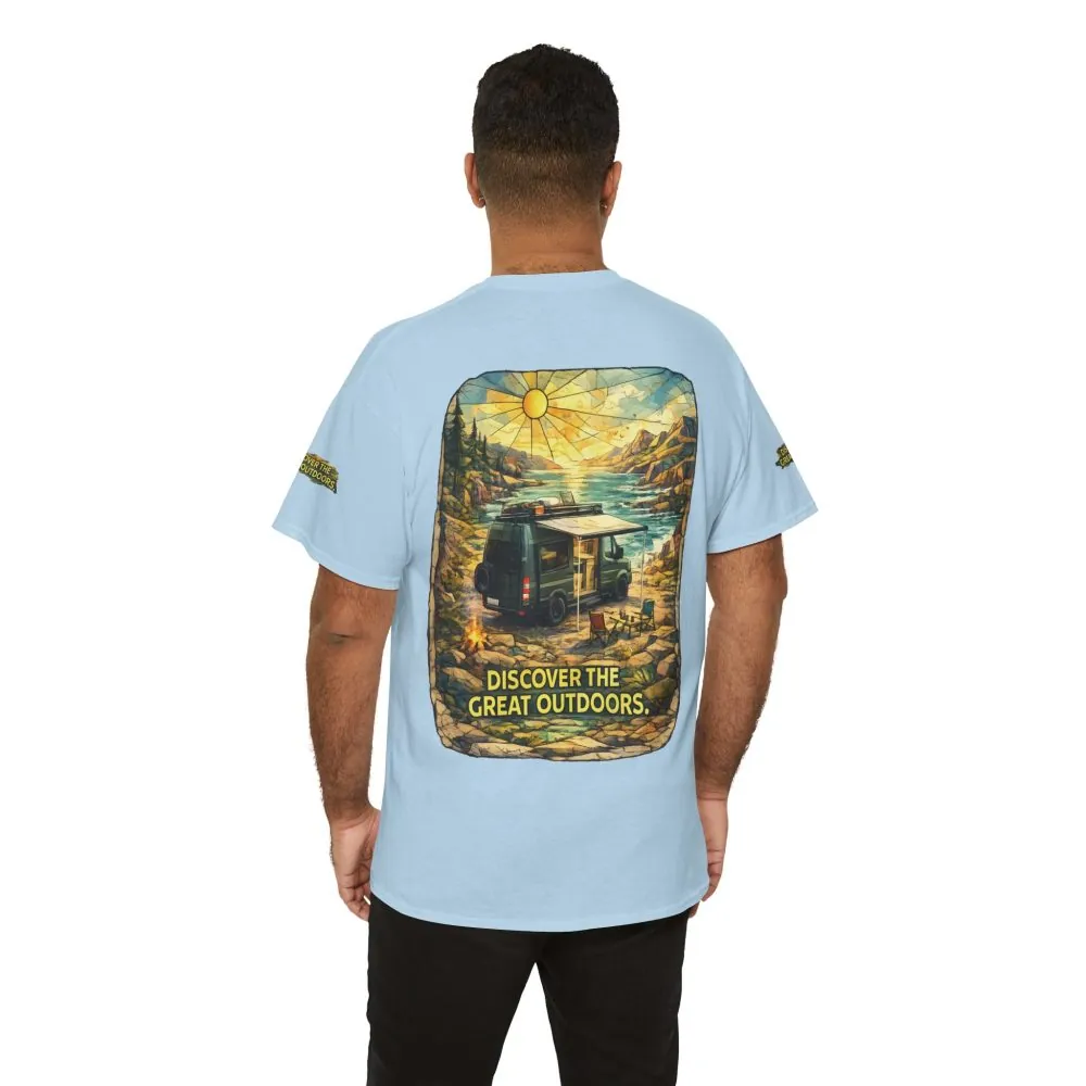 Unisex Heavy Cotton Tee — "Discover The Great Outdoors" Design Cubic-Line