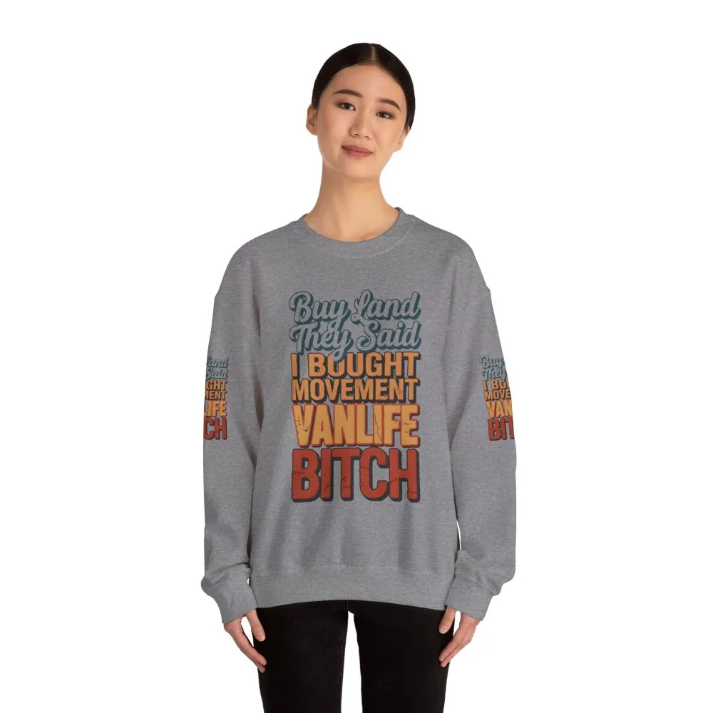 Unisex Heavy Blend™ Crewneck Sweatshirt — "Buy Land They Said" Design F**K-Line