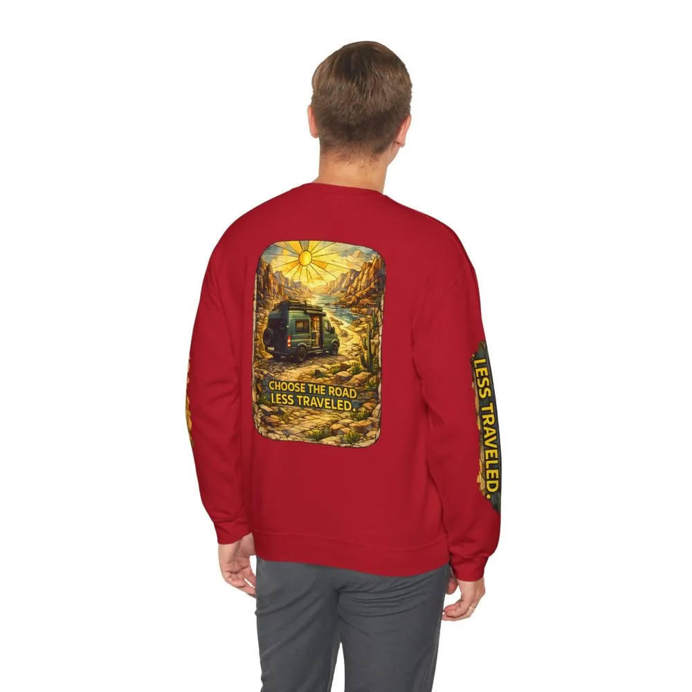 Unisex Heavy Blend™ Crewneck Sweatshirt — "Choose The Road Less Traveled" Design Cubic-Line