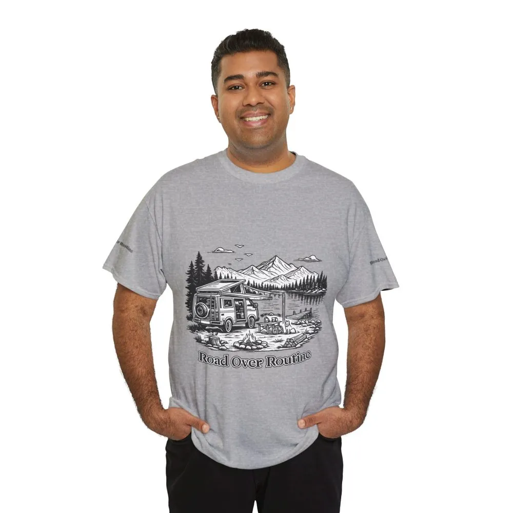 17298802214933296169_2048.jpeg Unisex Heavy Cotton Tee — "Road Over Routine" Design Minimal-Line