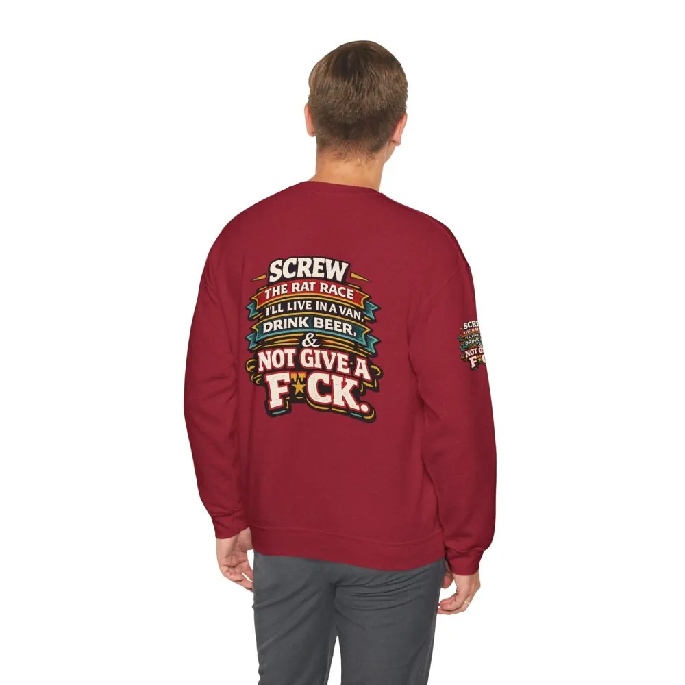 Unisex Heavy Blend™ Crewneck Sweatshirt — "Screw The Rat Race" Design F**K-Line