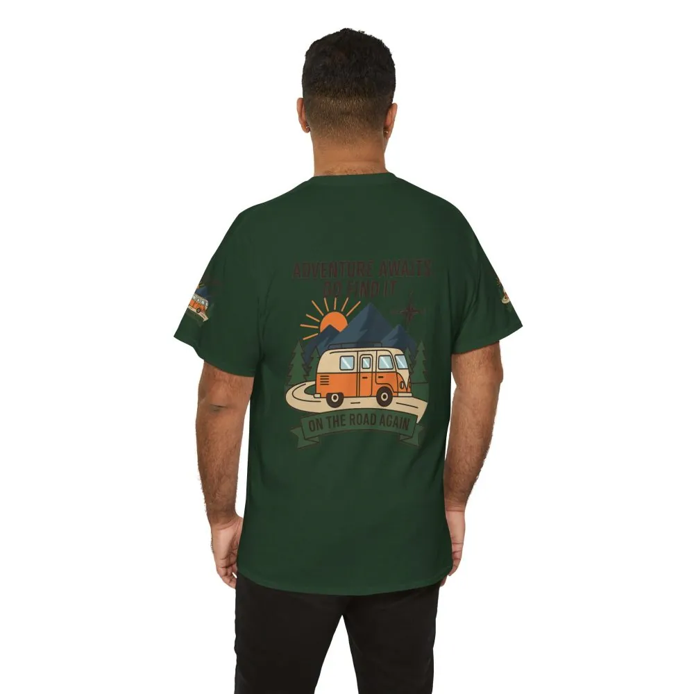 Unisex Heavy Cotton Tee — 'Adventure Awaits. Go Find It' Camper Van T‑Shirt