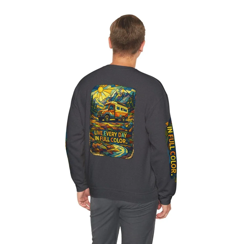 Unisex Heavy Blend™ Crewneck Sweatshirt — "Live Every Day InFull Color" Design Cubic-Line