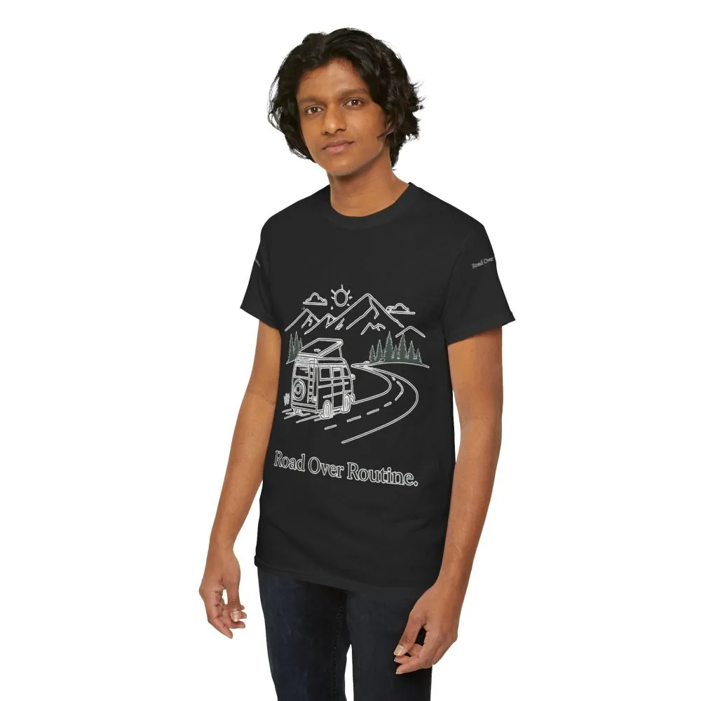 17348207905206772821_2048.jpeg Unisex Heavy Cotton Tee — "Road Over Routine" Design Minimal-Line